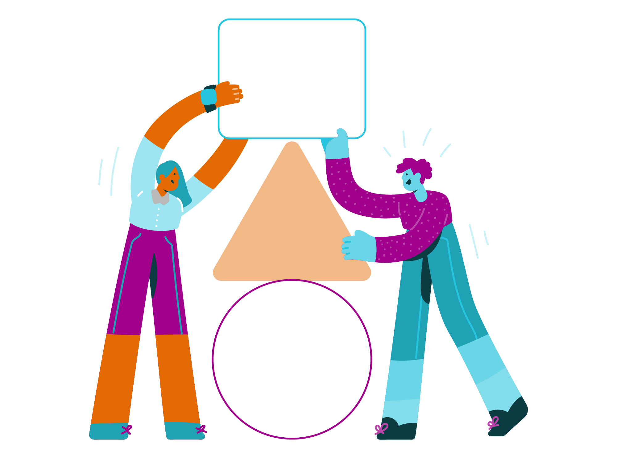 Illustration of people stacking shapes together