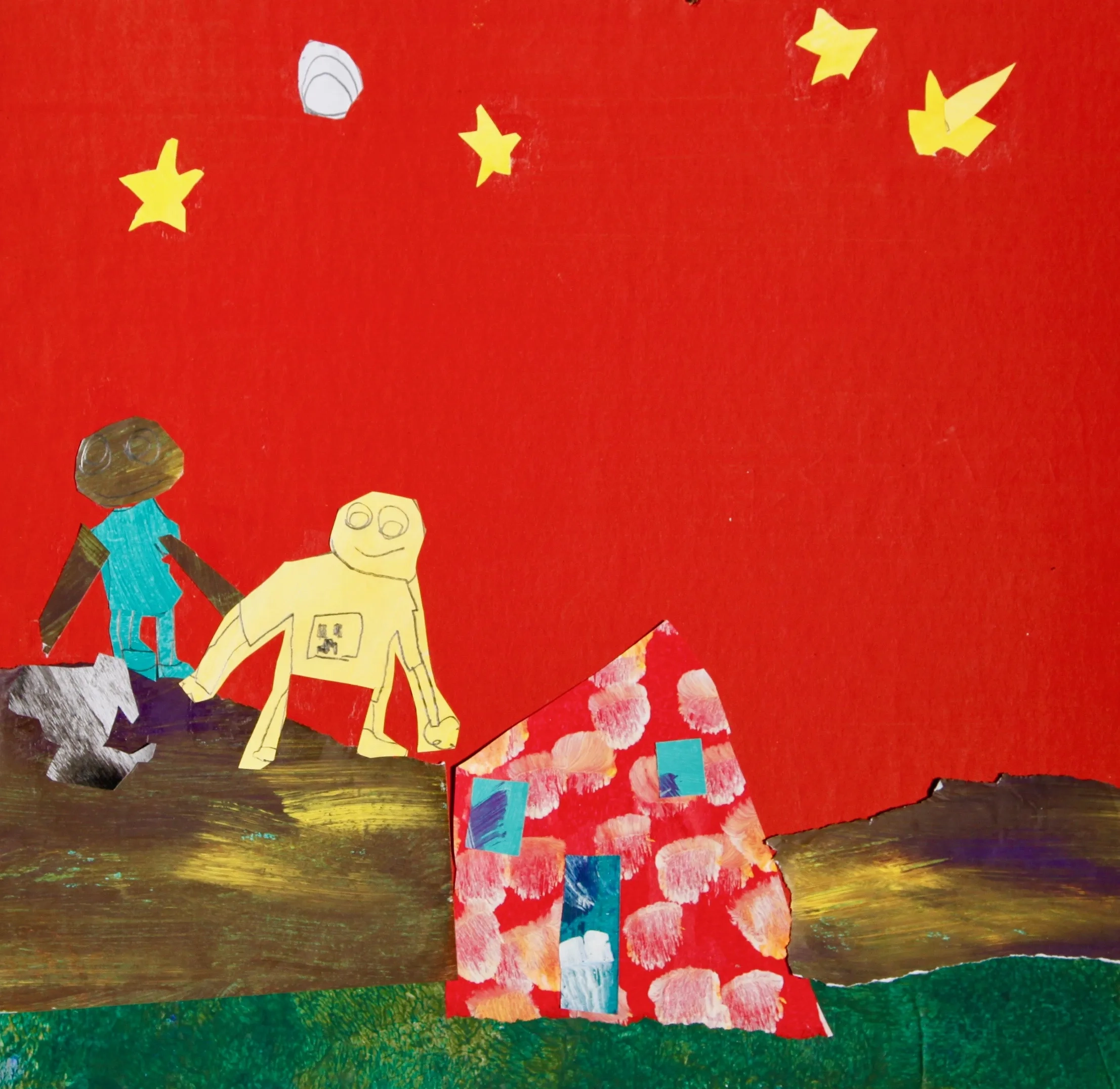 #11 “Aiden, my best friend, and I are walking with his dog, Robi. It’s nighttime. There are stars and a moon.” – Adam
