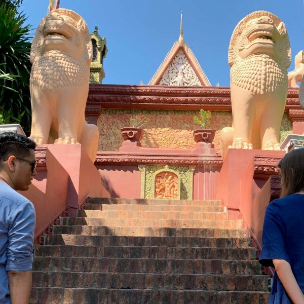 Breakout rooms are rarely so spectacular: Zin Yaw and Louisa take a walk around Wat Phnom to get to know each other on Day 1 of the camp.