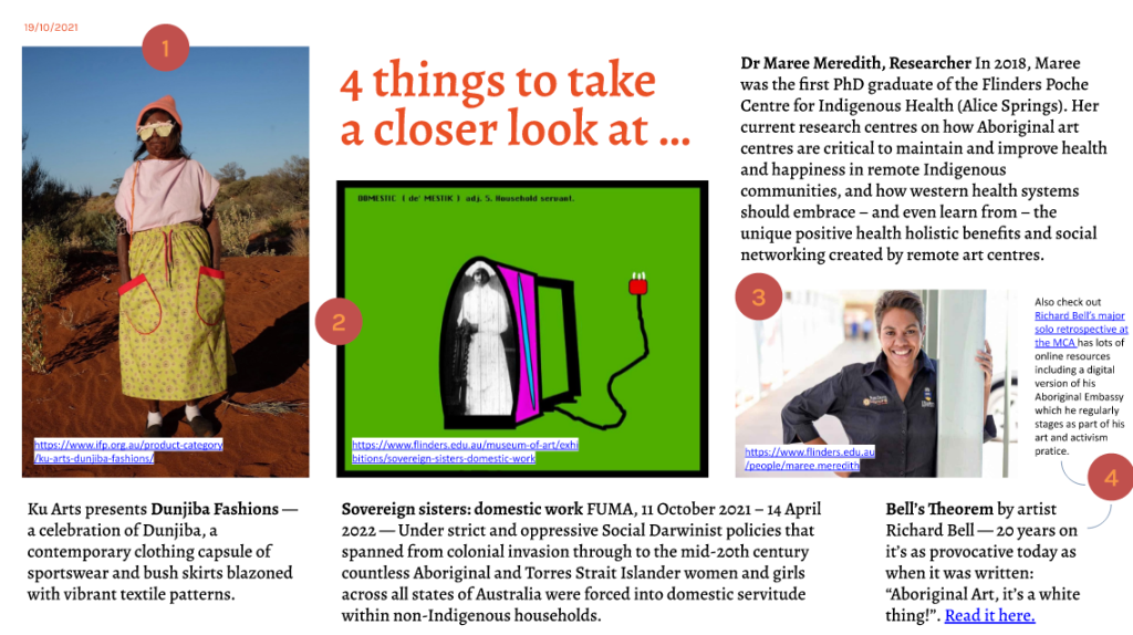 Danielles Abbot's message stick, document is a compilation of text and images with the headline "4 things to take a closer look at"