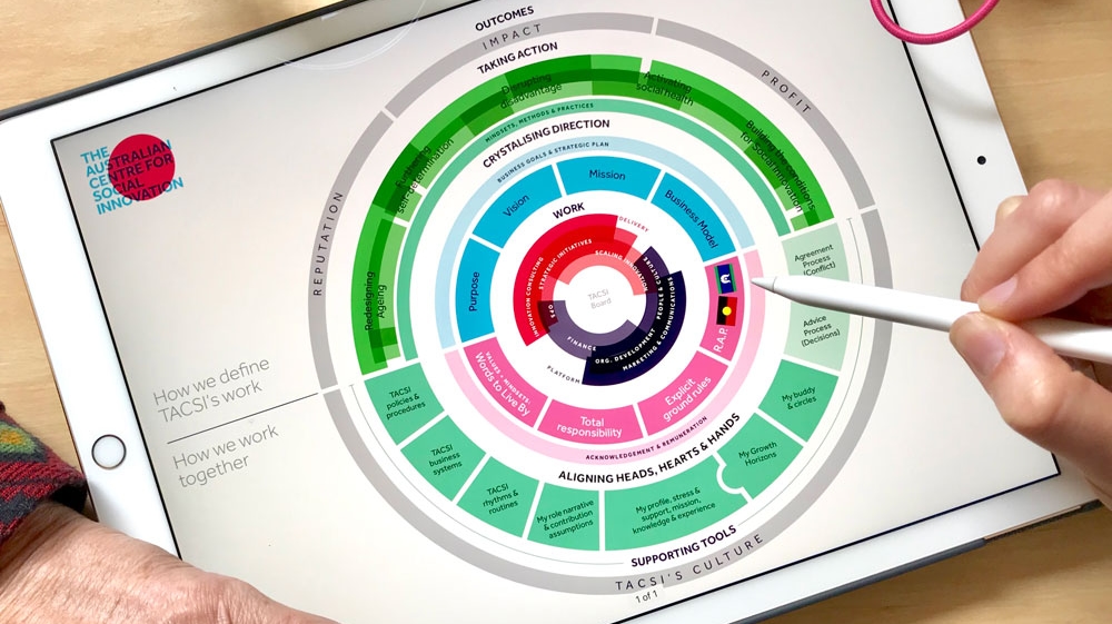 The TACSI organisational wheel on an iPad