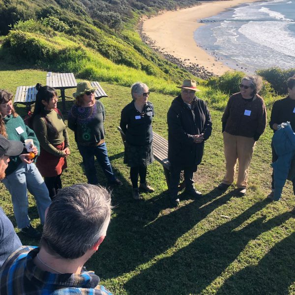 Photo from the Eurobodalla Local Learning Lab Walk on Country, led by Patricia Ellis, local Aboriginal elder, and Adam Nye, participant and member of Muladha Gamara Dancers.