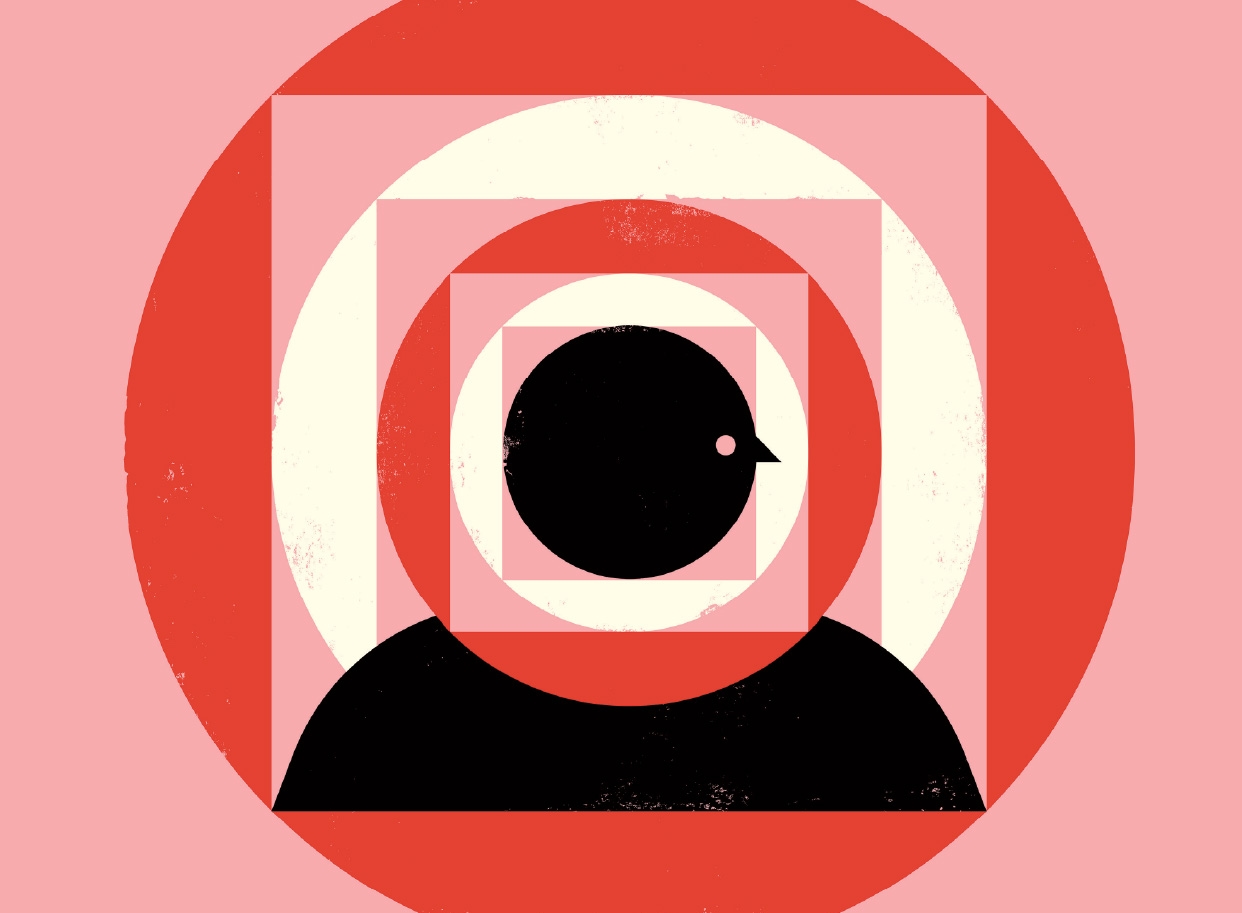 Illustration of a profile of a head inside squares and circles