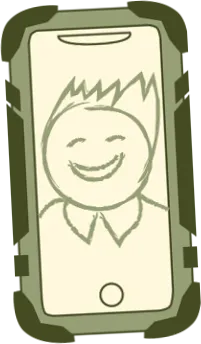 Illustration of a green phone with a person voice chatting on the screen